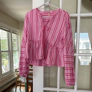 Free People Pink Striped Blouse